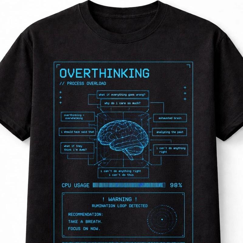 Overthinking Process Overload Cyber Y2K Brain Glitch Unisex TShirt S