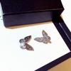 Silver Tone Full Zircon Stone Butterfly Earrings Female Temperament Korean Personality Minimalist Minimalist Wild Net Red Earrings Tremella
