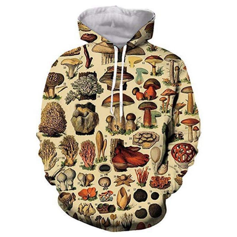 Fashion Colored Mushroom Pattern 3D Printed Hooded Sweatshirt Casual Super Large Hooded Sweatshirt Street Harajuku Men Pullover