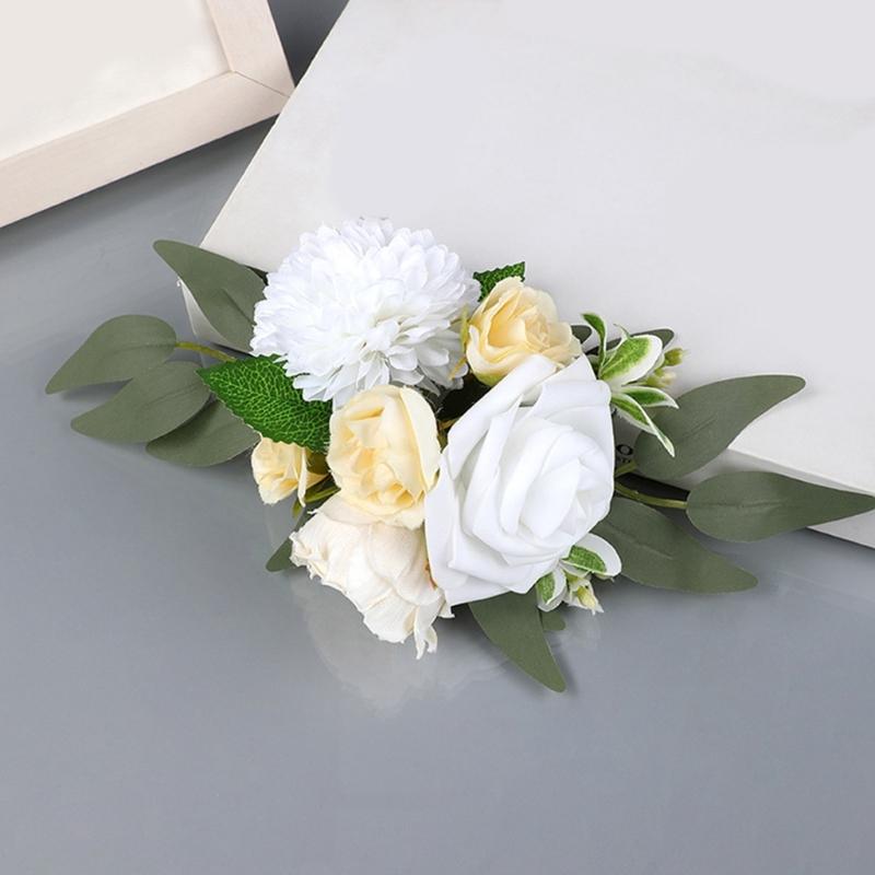 2PCS Silk Flower Wedding Cake Decoration Craft Boutonniere Project Making Supply Artificial Flower for Bride Ceremony