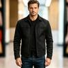Pánská ležérní větruodolná bunda z PU kůže s límcem