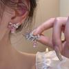 New Trendy Japanese and Korean Metal Square Diamond Bow Stud Earrings Women's Niche Design Cold Wind Fashion Light Luxury Earrings