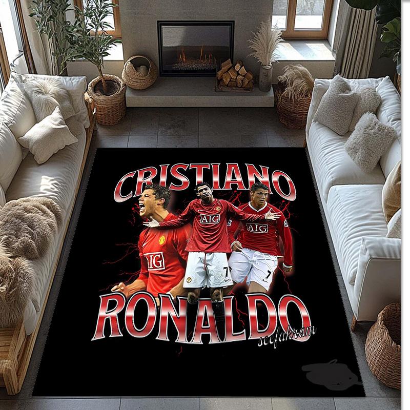 Tappeto in Flanella Stampato Cristiano Ronaldo Antiscivolo Morbido Poliestere Tappeto per Pavimento Tappetino Decorativo per Interni per Camera da Letto Soggiorno Divano