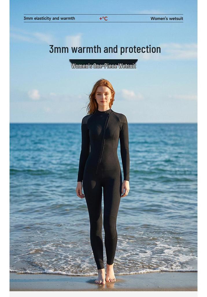 Women's Full 3MM Wetsuit: Long Sleeve, Thick, Warm, Ideal for Snorkeling, Swimming, Surfing, Cold Protection, Jellyfish Guard