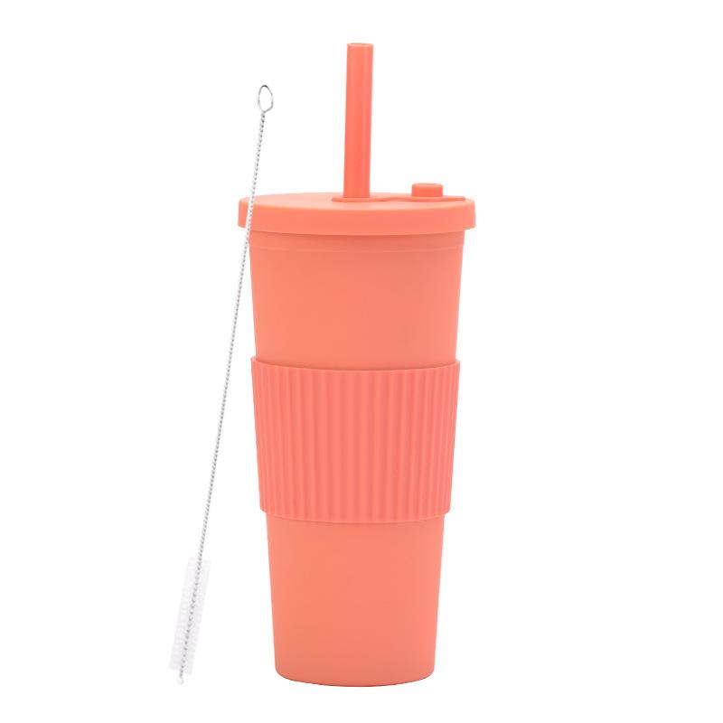 2025 Large Capacity Double Layer Plastic Cup Large Hole Straw Pearl Boba Milk Tea Cup Portable Outdoor Straw Cup