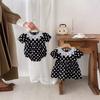 Sister Matching Outfits: Baby Polka Dot Stylish Puff Sleeve Triangle Romper, Pure Cotton Girls' Summer Short-Sleeve Dress