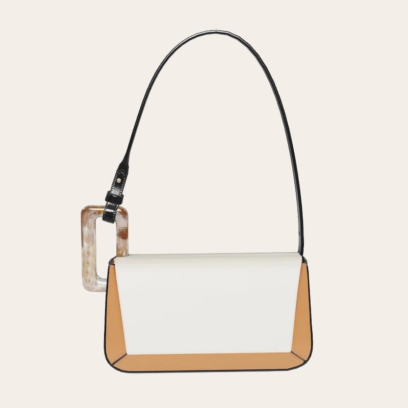Ladies' New Niche Trendy Bag with Contrasting Colors, Geometric Splicing Acrylic Square Buckle, Single Shoulder Armpit Bag, Small Square Bag