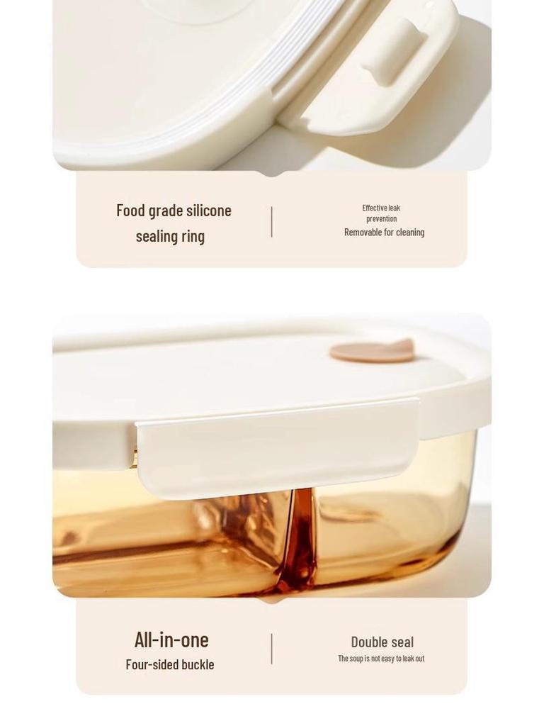 Xilekou Microwave-Safe Glass Lunch and Bento Box for Office & Takeaway