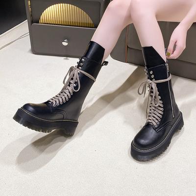 Luxury Thick Sole Women's British Style 2024 Spring and Autumn New Fashion Boots Thin and Tall Mid Barrel Motorcycle Short Boots