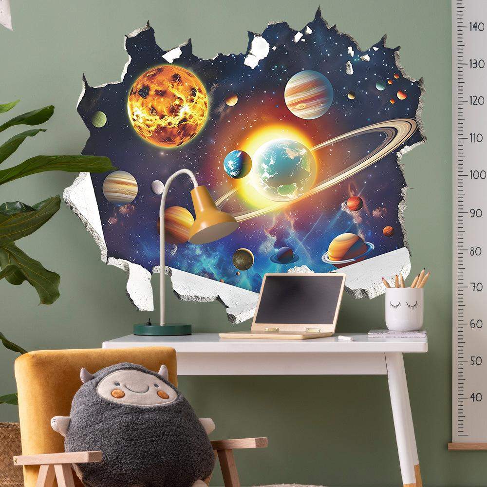 Broken Wall Planet Universe Children's Bedroom Home Background Wall Landscaping Decorative Wall Stickers