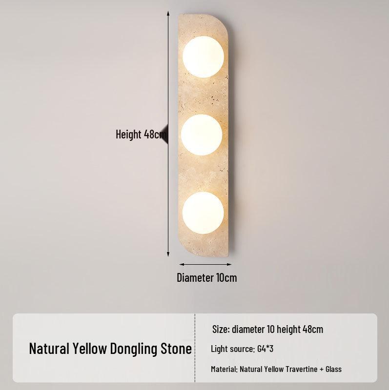 Yellow Travertine Wabi-Sabi Wall Lamp for Bedroom, Hotel, or Corridor