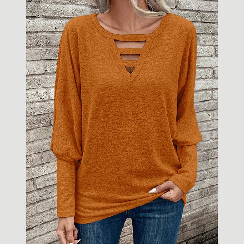 

Женская весна-осень с длинным рукавом и круглым вырезом, однотонный пуловер, футболка, топ XXXL оранжевый