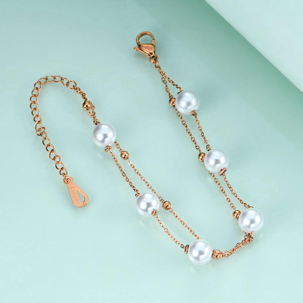 Bracelet à double couche en acier inoxydable avec perles créatives européennes et américaines pour femmes