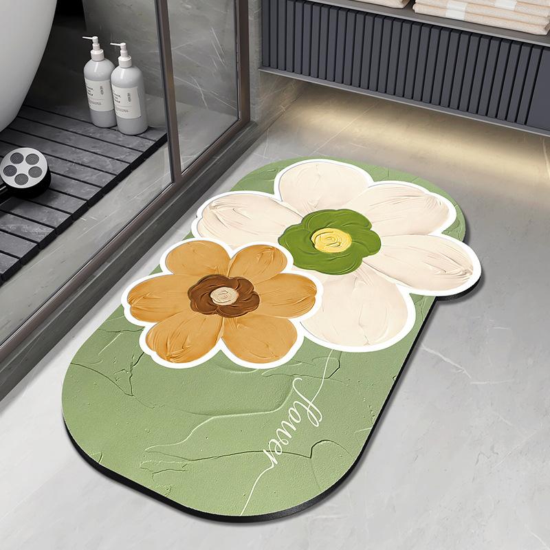 Fresh and Simple Special-shaped Flowers Diatom Mud Bathroom Toilet Toilet Door Water Absorption Dirt-resistant and Easy To Take Care of Floor Mat