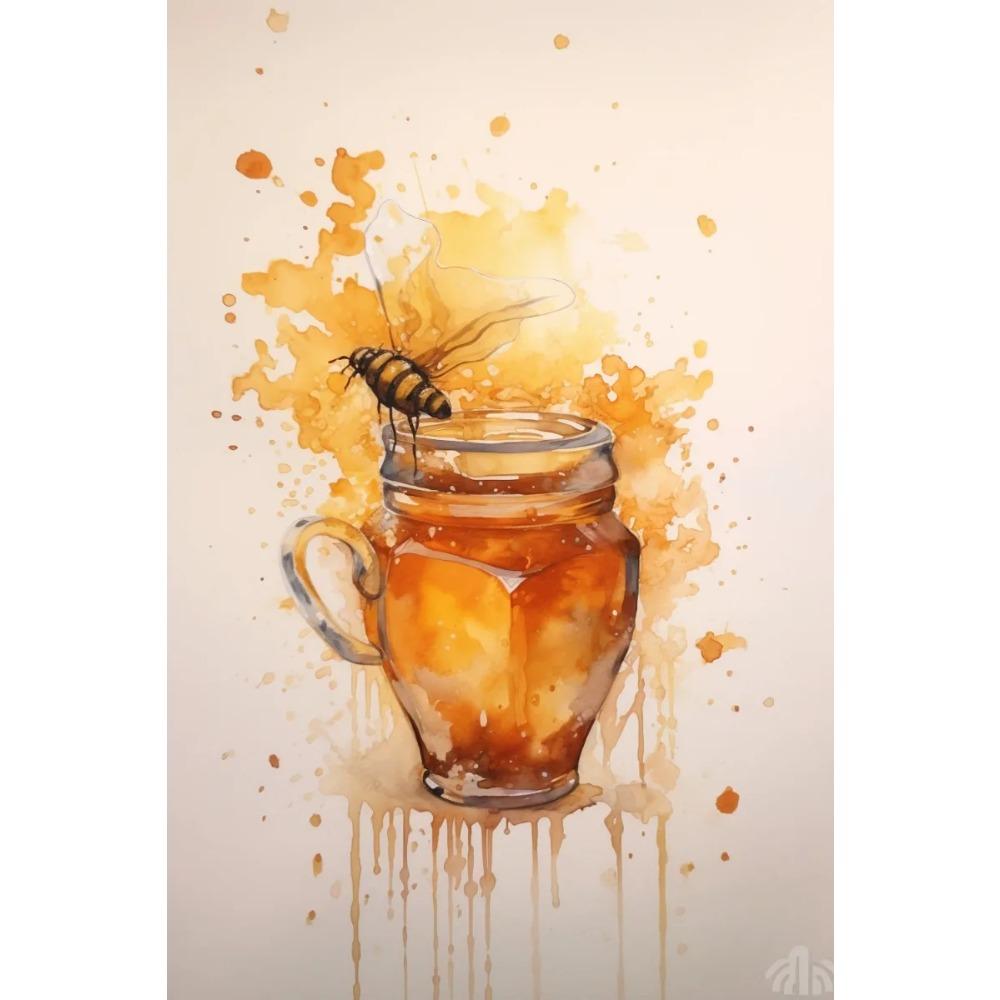Fresh Bees Collecting Honey And Canned Honey Poster Print Wall Art Pictures Canvas Painting Living Room Bedroom Home Decor Gift