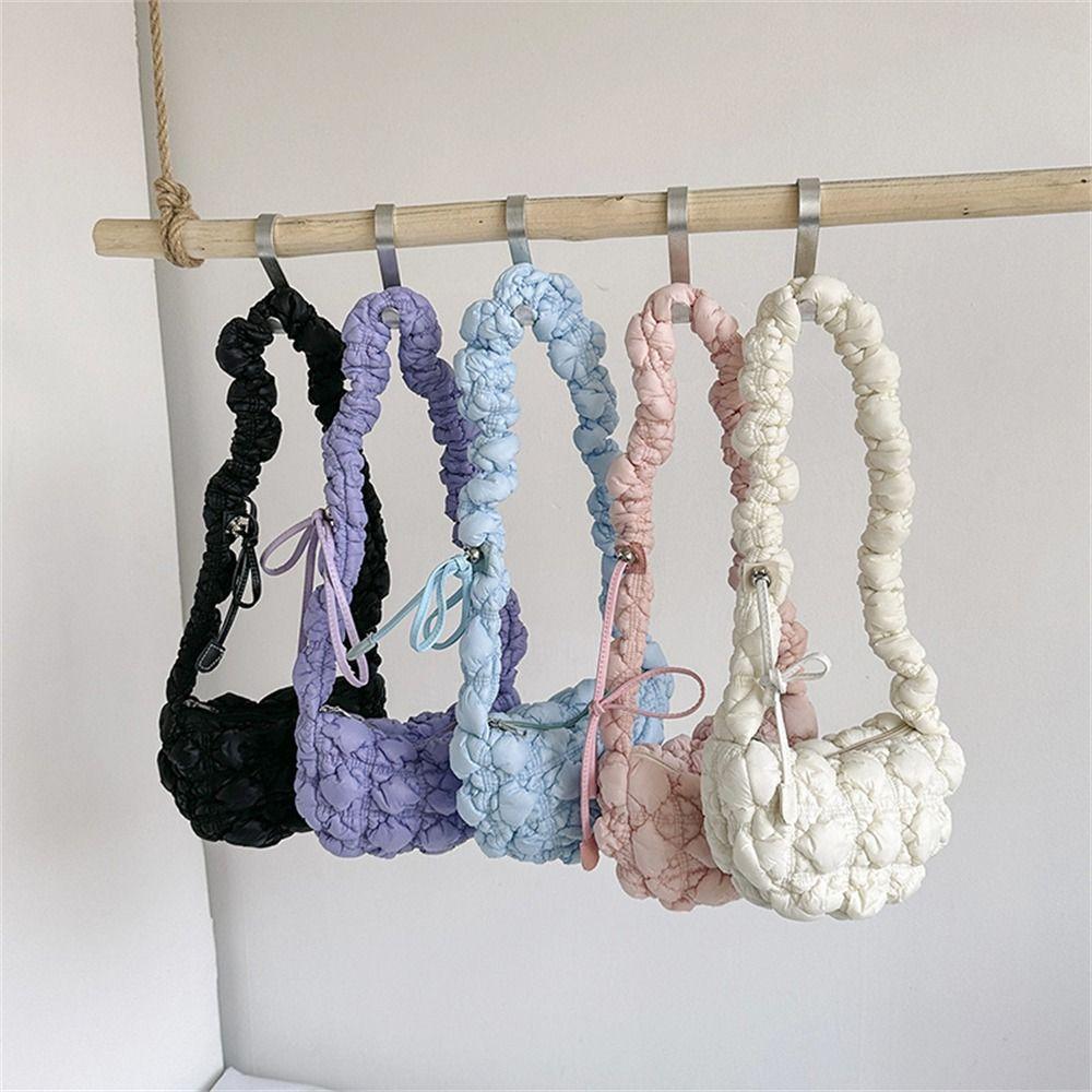 Women Cloud Pleated Bubbles Messenger Bag Elegant Quilted Shopping Bag Casual Shoulder Bag Fashion Simple Solid Color Handbags