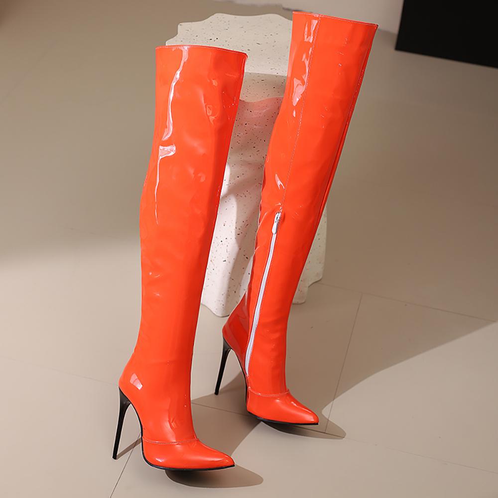 Rot Schwarz Damen Overknee Stiefel High Heel Große Größe 48