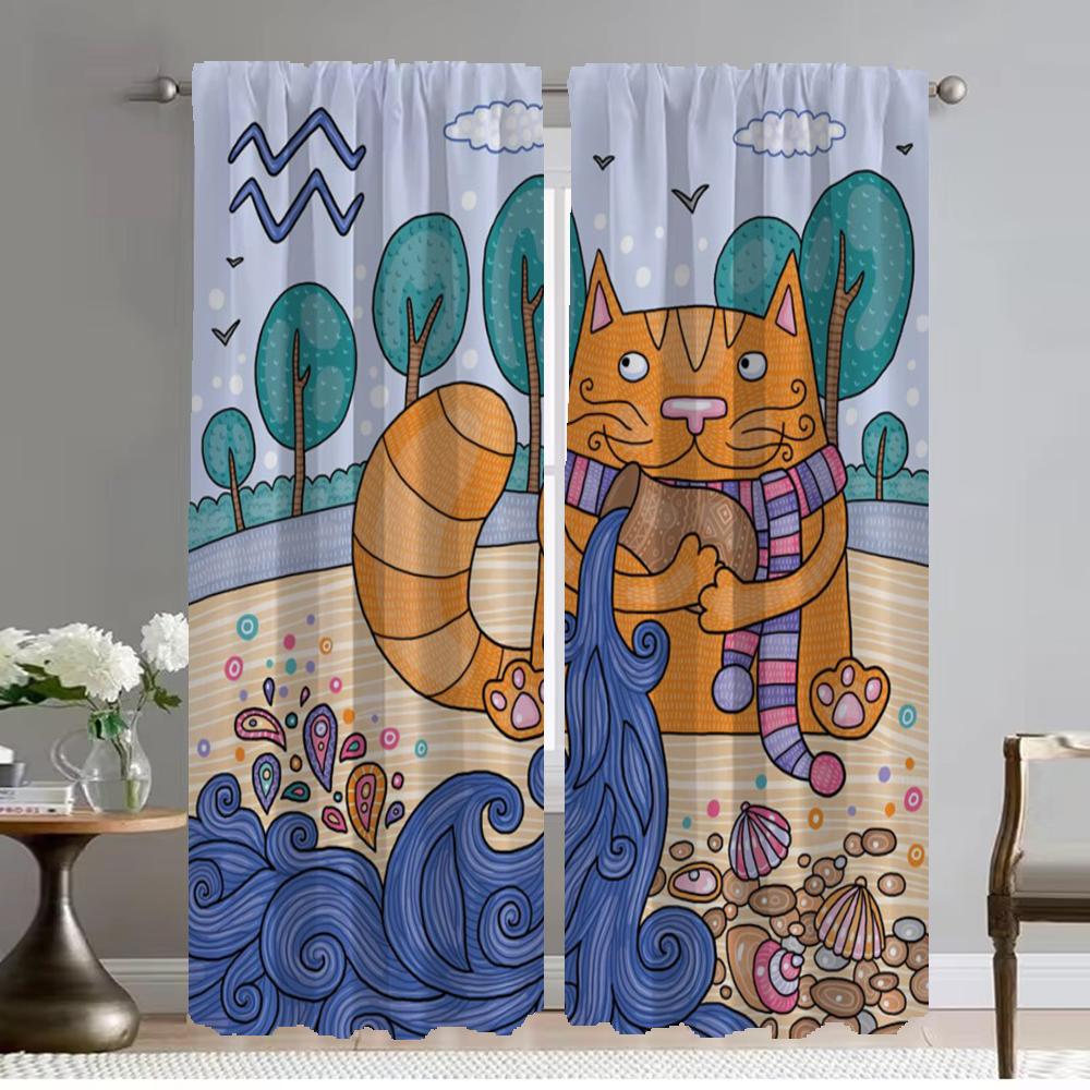 Kawaii Cat Halloween Decoration Blackout Curtain for Room 2 Panel Shades Partition Modern Living Room Curtains Tulle for Bedroom
