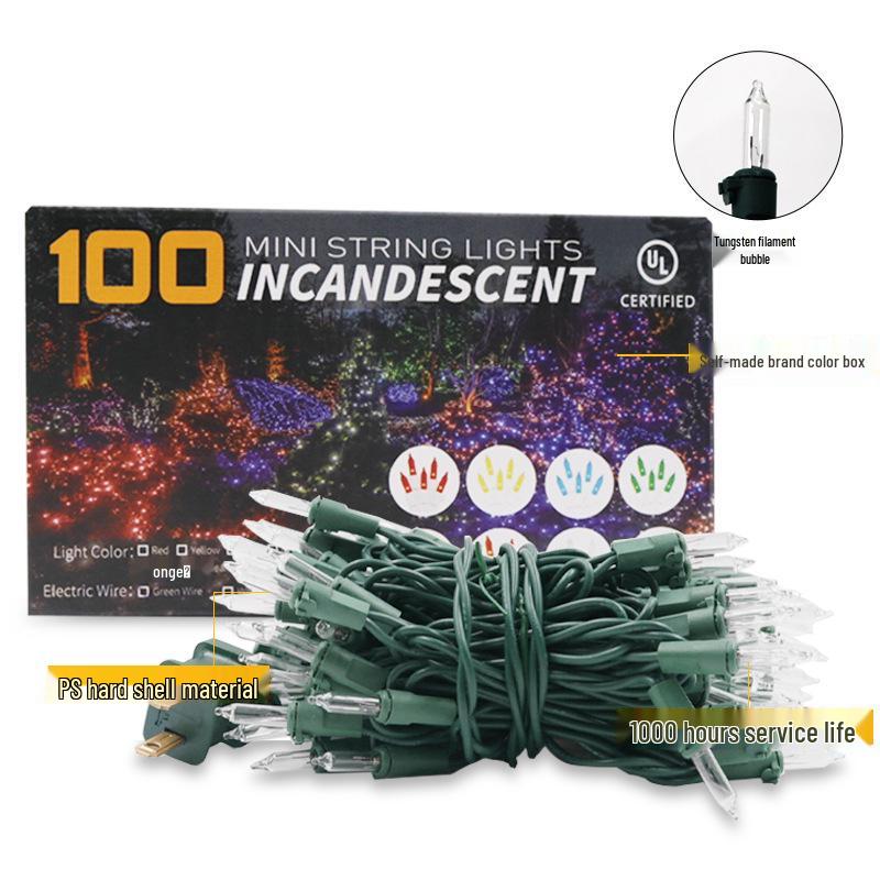 UL588 US Standard Outdoor Waterproof 100-Light Christmas String with Clear Tungsten Filament
