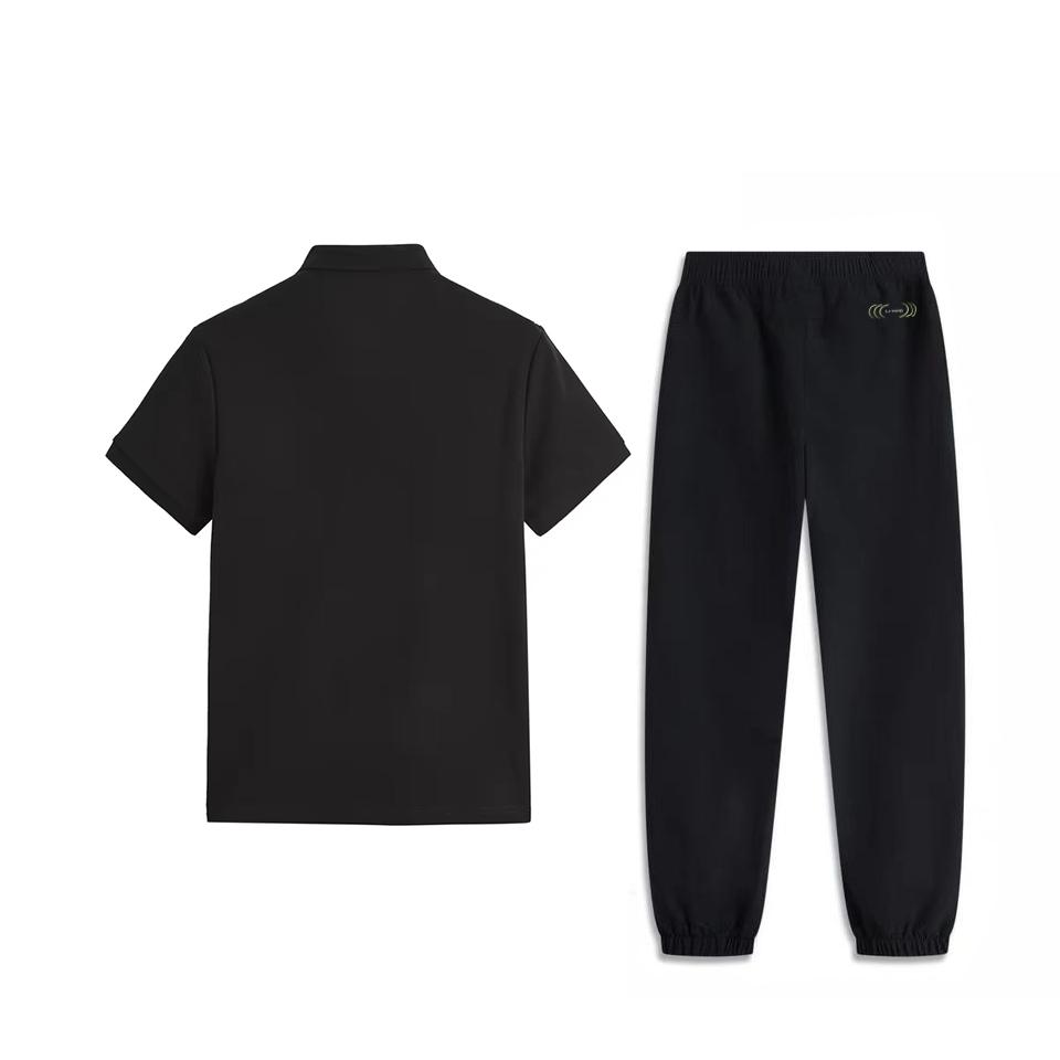 Li-Ning Minimalist Fashion Comfortable Simple Solid Color Versatile Fitness Breathable Casual Sports Suit Men Suits Black APLU751-1+AYKT415-1