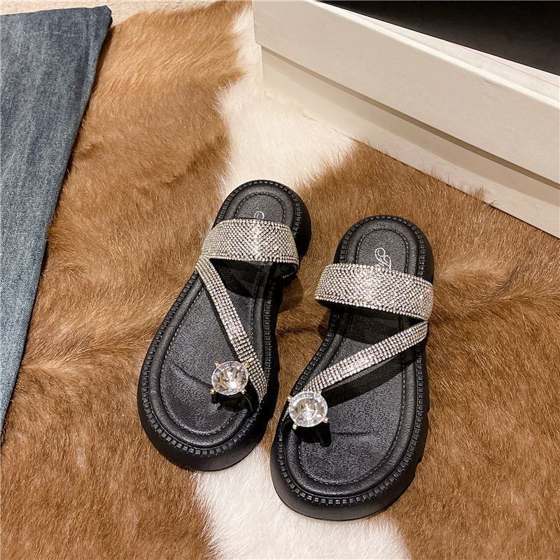 Мода лето 2024 кристаллы высота толстые женские тапочки и женские сандалии драгоценности — фото 8