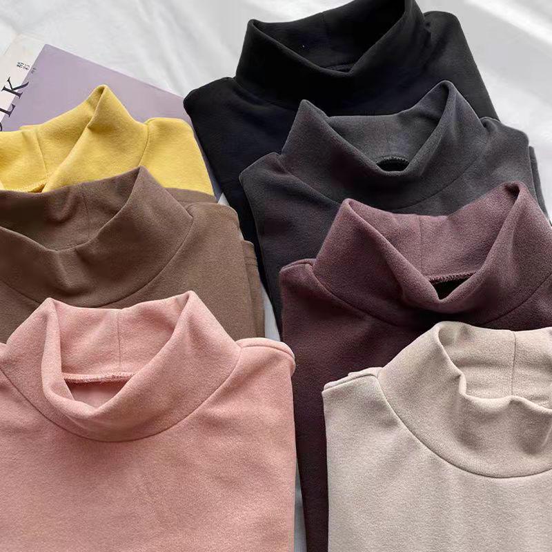 Damski aksamitny top termiczny z półgolfem - dwustronnie szczotkowany kationowy, półgolf, z pluszem na jesień/zimę