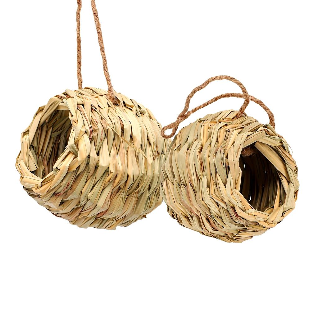 2PCS Hanging Bird House Ball Shape Hand Woven Bird Nesting House for Garden Patio Lawn Office