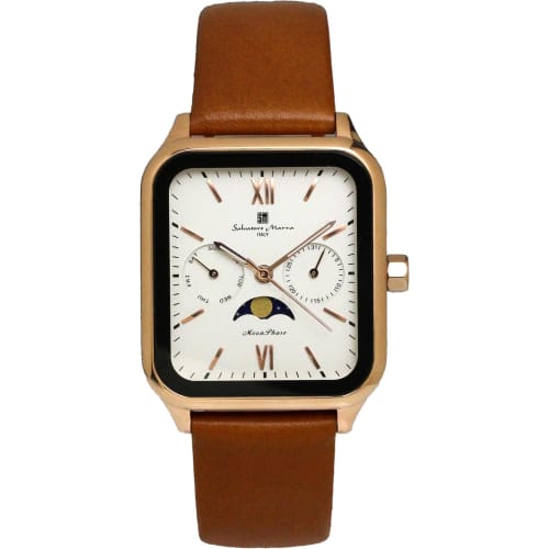 

Salvatore Mara Watch Moon Phase Square Square Multi Calendar Daily Waterproof Business Formal Men s Leather Belt Limited Model Pink Gold White SM24112