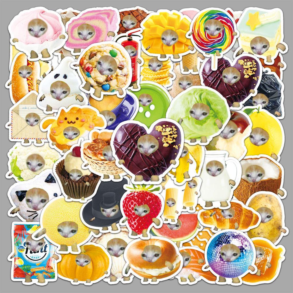 50 Humorous Cat Head Stickers: Cross-Border Decor for Phones, Water Cups, Laptops