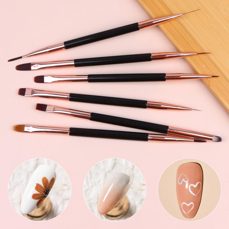 Double Ended Nail Art Brush for Manicure Drawing Design DIY Tool Professional Salon Painting Pen Easy Control for Acrylic Gel