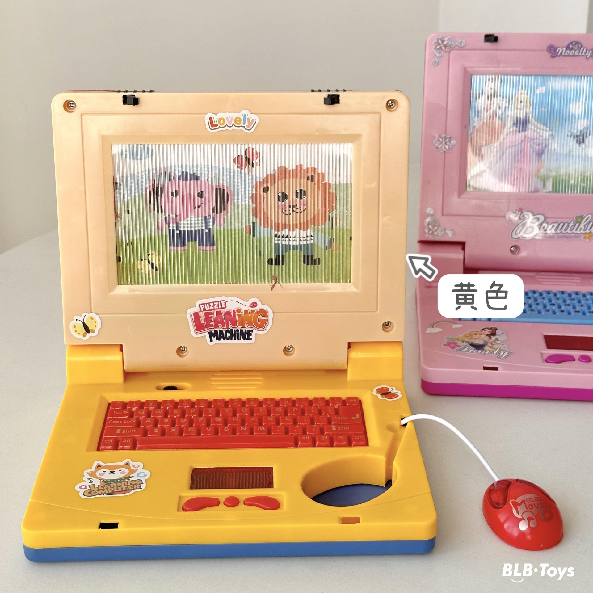 Kids English Version Simulation Cartoon Laptop Light Music Early Education Toy Gift 1PC жёлтый