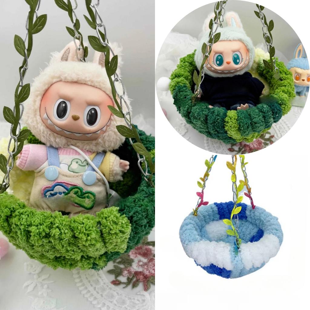 15/17cm Labubu Doll Hammock Swing Colorful Hanging Bed Accessories, Labubu Doll Swing Simple Outdoor Toy for Vinyl Dolls Playground Accessories
