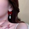 Burgundy Velvet Bow Pearl Earrings - Sweet, Elegant, Long Autumn/Winter New Year Accessories
