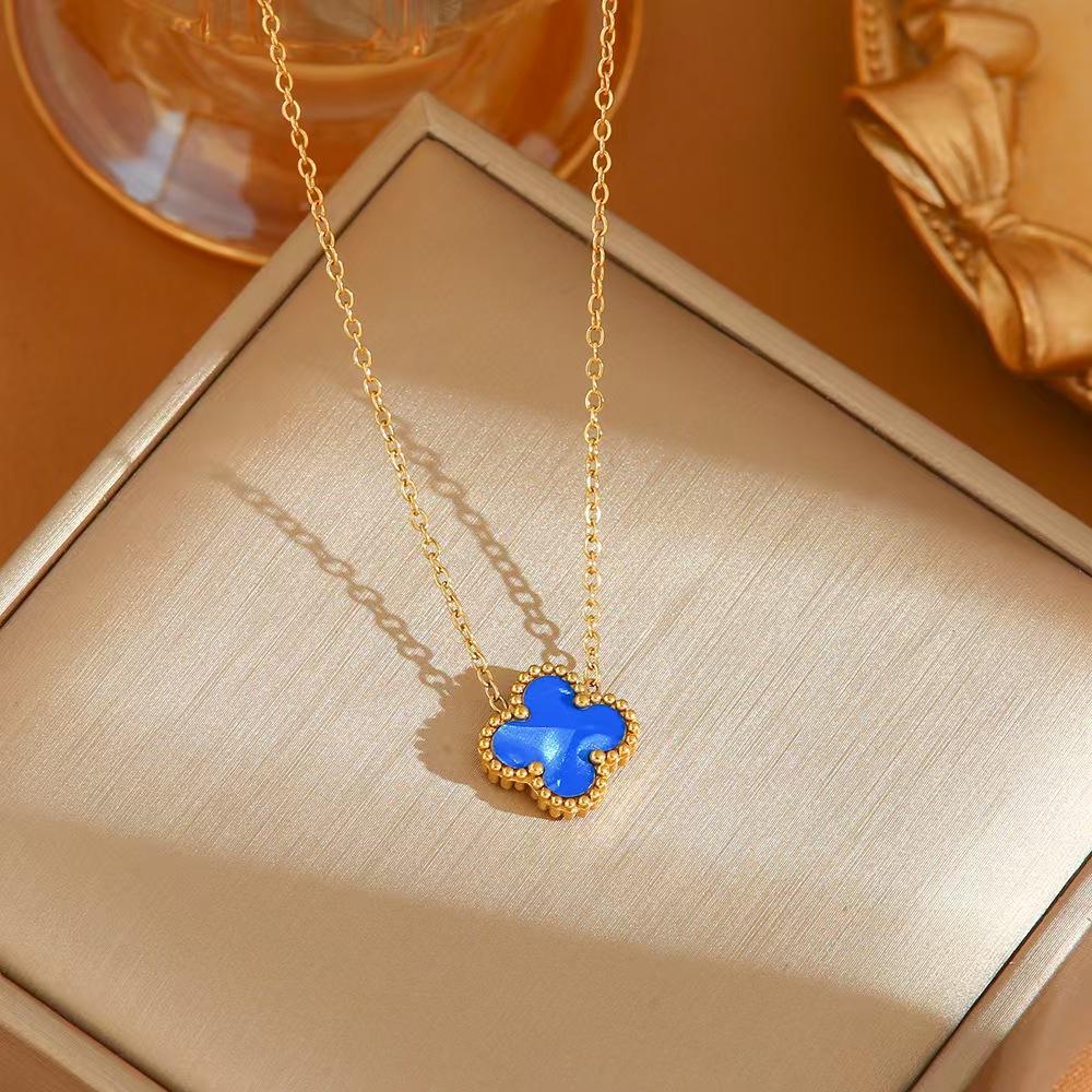 Ladies' Titanium Steel Colorful Lucky Clover Necklace Non Fading Clavicular Chain