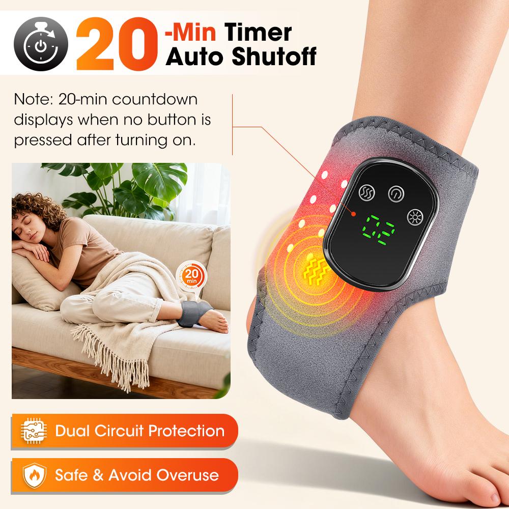 Electric Heating Ankle Guard 5 Levels Hot Compress 660nm Near Infrared Massage Cordless Foot Massager Ankle Protector Strap