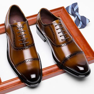 2026 High Quality Brogues Dress Shoes Men Genuine Cow Leather Formal Shoes Pointed Toe Wedding Business Shoes