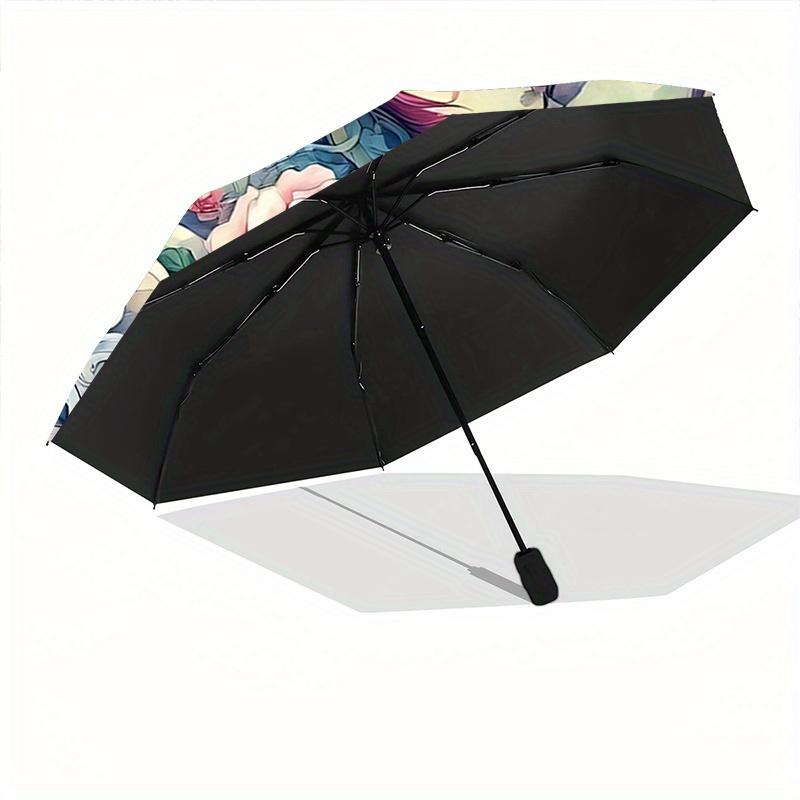 1pc Fantasy Dragon Floral Folding Umbrella: Auto-Open Close, Portable 3-Fold Design, 8-Bone Iron Frame, Outdoor, Perfect Festival Gift for Fans,