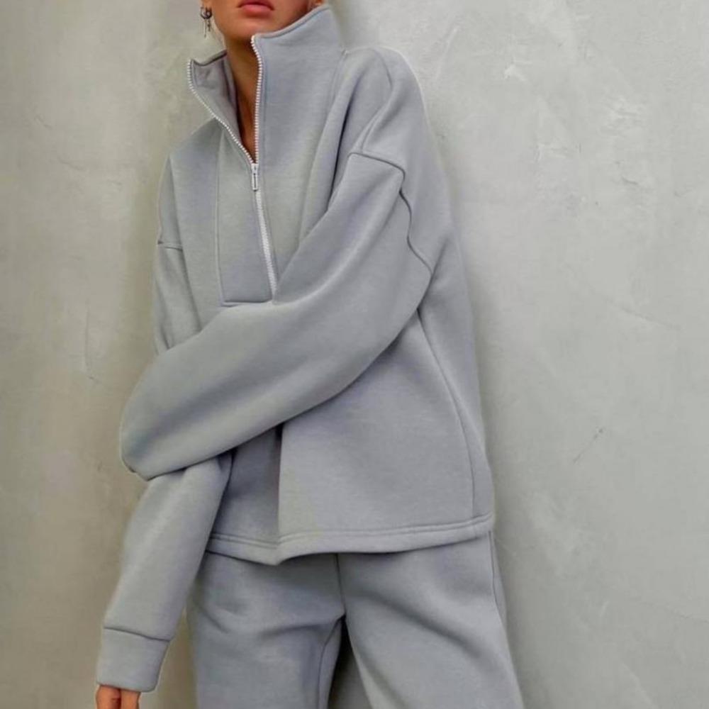 Frühlings- und Herbst-Damen-Pulloveranzug Stehkragen Locker Lässig Hausdienst Kordelzug-Hose Anzug