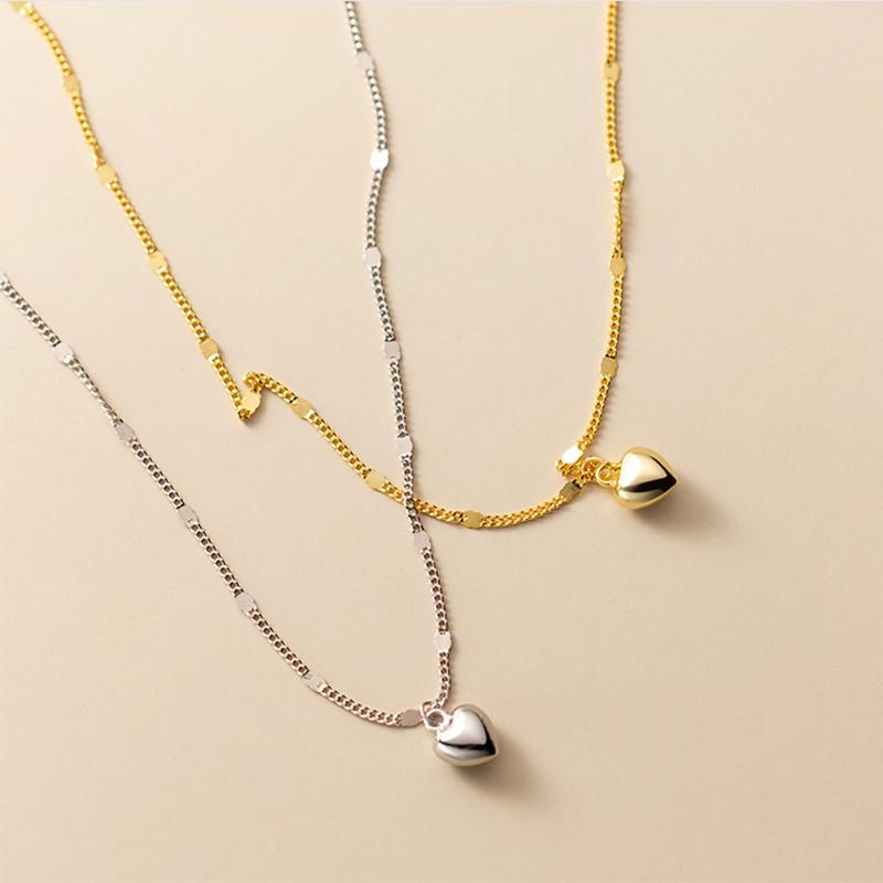 Sterling Silver Sweet Romantic Love Heart Pendant Clavicle Necklace Women Minimalist Chain Friendship Jewelry Gift