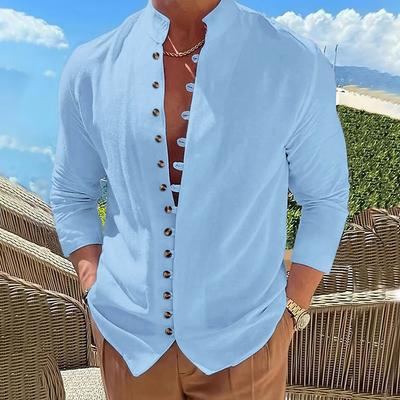 Spring and Autumn Explosive Men's Retro Cotton and Linen Casual Style Loose Long-sleeved Shirt