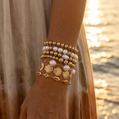 7Pcs/Set Boho Shell Starfish Layered Bead Bracelets for Women Luxury Imitation Pearl Handmade Bracelet Vacation Jewelry Gift