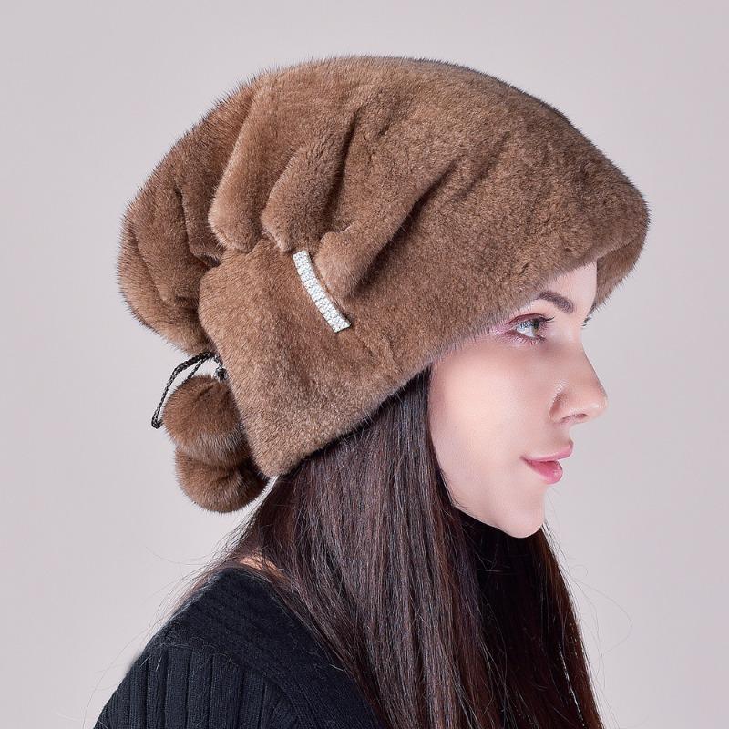 Mink hat female whole mink ear protector Christmas hat casual thickened warm fur Great Wall stacking hat winter