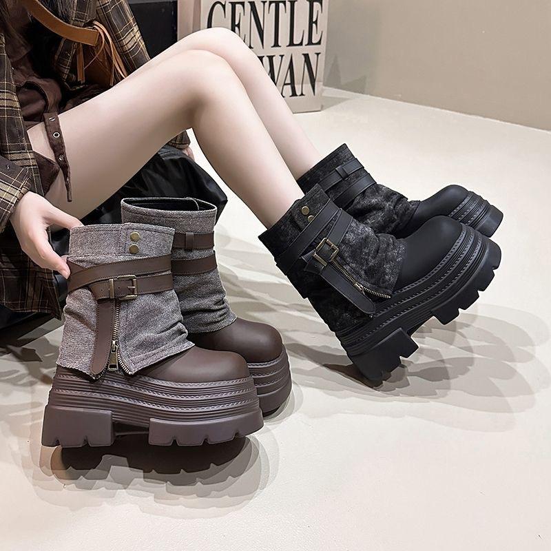 Comfortable inner height increase Martin boots women's 2025 autumn and winter new short boots thick-soled small trousers muffin bottom cigarette boots