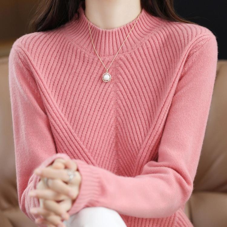 Half Turtleneck Thickened Knitted Sweater Solid Color Casual Sweater for Women Long-sleeved Loose Pullover Autumn