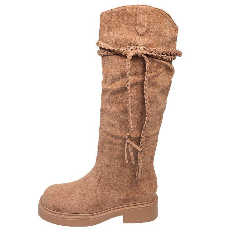 Bottes à plis montantes bottes de chevalier pour femmes 2025 nouvel automne et hiver rétro britanniques bottes fines à talon épais bottes western