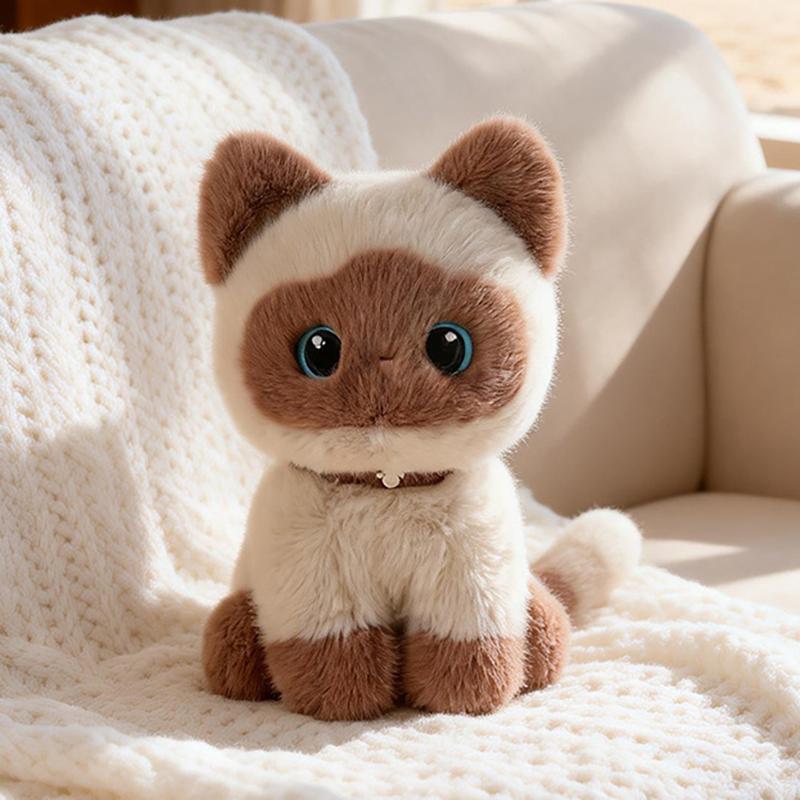 2025Cm Squatting Cat Doll Plush Toy Small Kitten Plushie Black White 3-Color Siamese Cat Appeasing Present