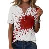 Women's Casual Halloween Print V Neck Short Sleeve Button Front T Shirt Top Lightweight Comfortable Summer Blouse
