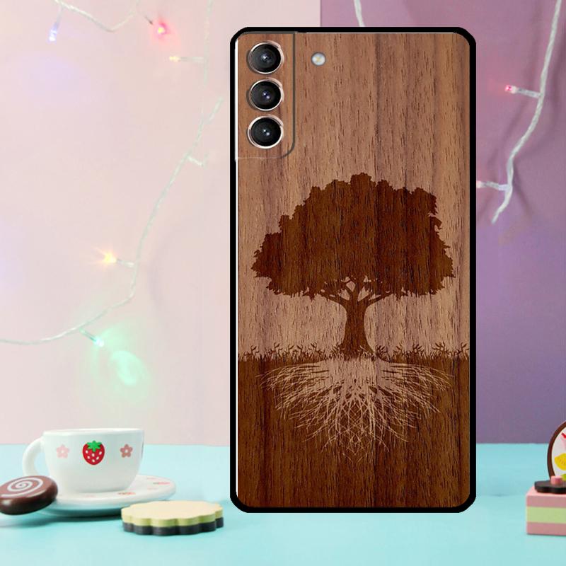 Tree Flower Bamboo Wood Case For Samsung Galaxy S24 S21 S22 S23 Ultra Plus S20 FE S8 S9 S10 Note 10 20 Ultra Cover