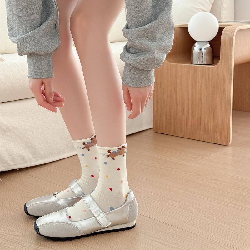 2 Pairs of Autumn Socks - Short Socks for Children, Trendy and Versatile, Cute Sausage-shaped Dog, Sweet Student Cotton Socks, Long Socks
