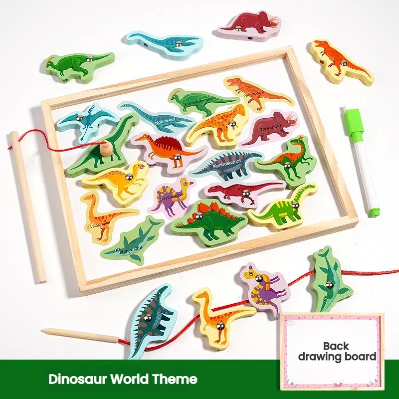 

Montessori Wooden Magnetic Fishing Game Set 2 In 1 Drawing Board Threading Rope Games Kids Fine Motor Educational Puzzle Toys